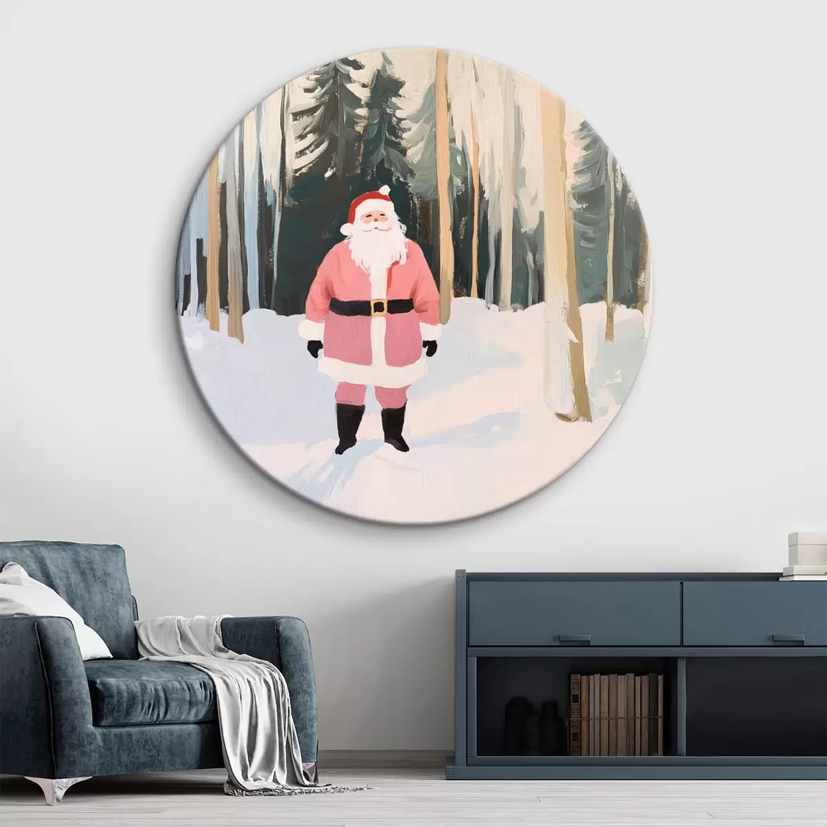 Quadri rotondi Babbo Natale nella foresta di Natale r42103