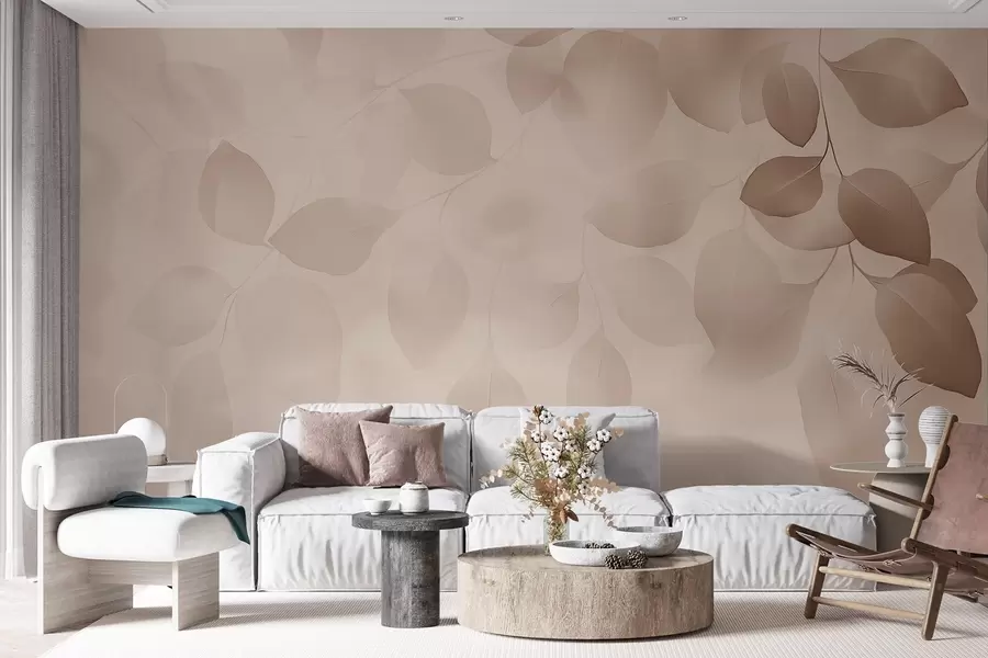 Carta da parati nature Astrazione floreale di foglie in toni tenui 