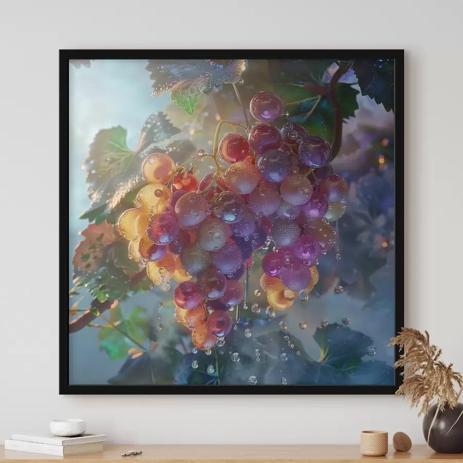 carta da parati Frutti, grappolo d'uva in gocce d'acqua nr. f42073