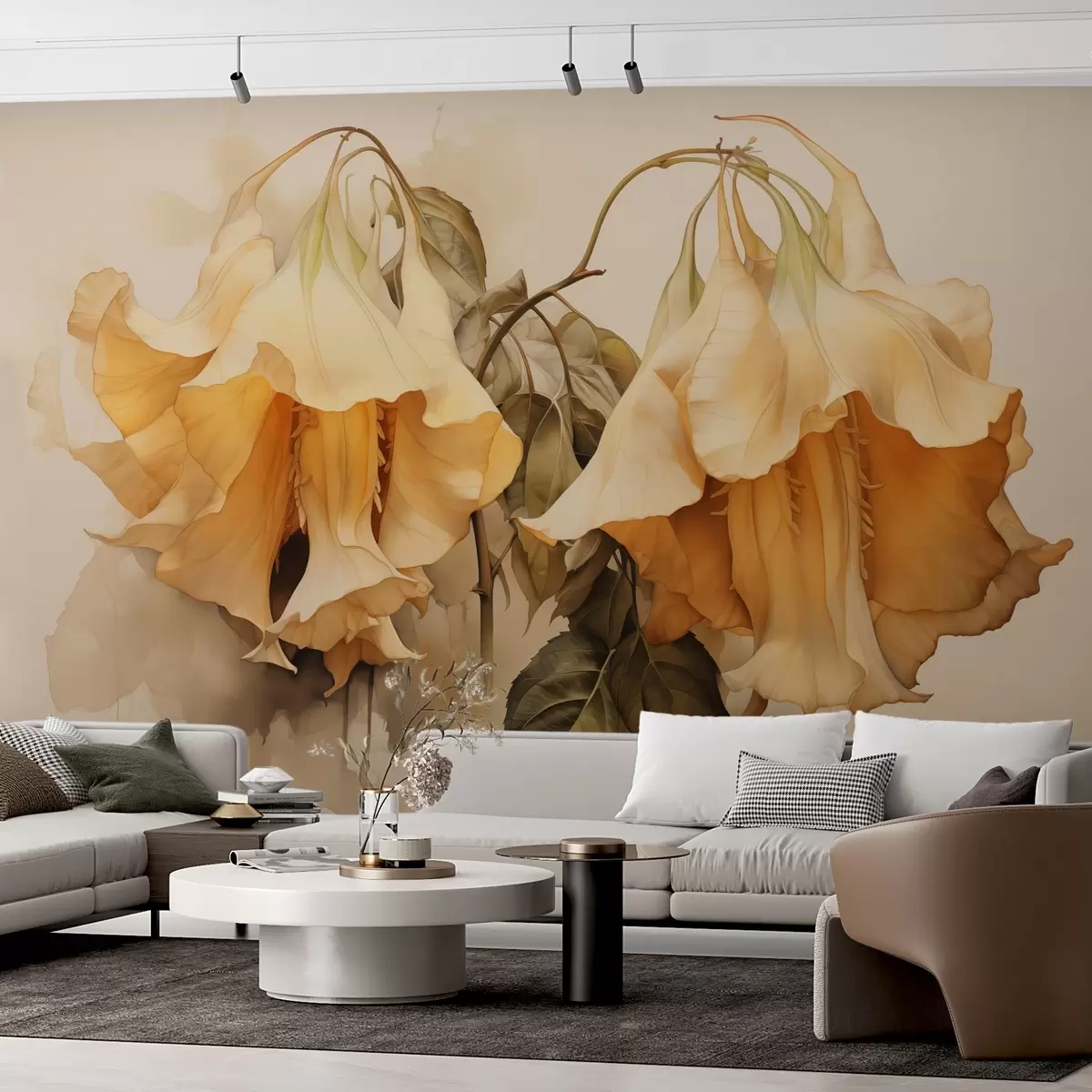 carta da parati Fiori giallo arancio imitazione dell'acquerello nr. w02467