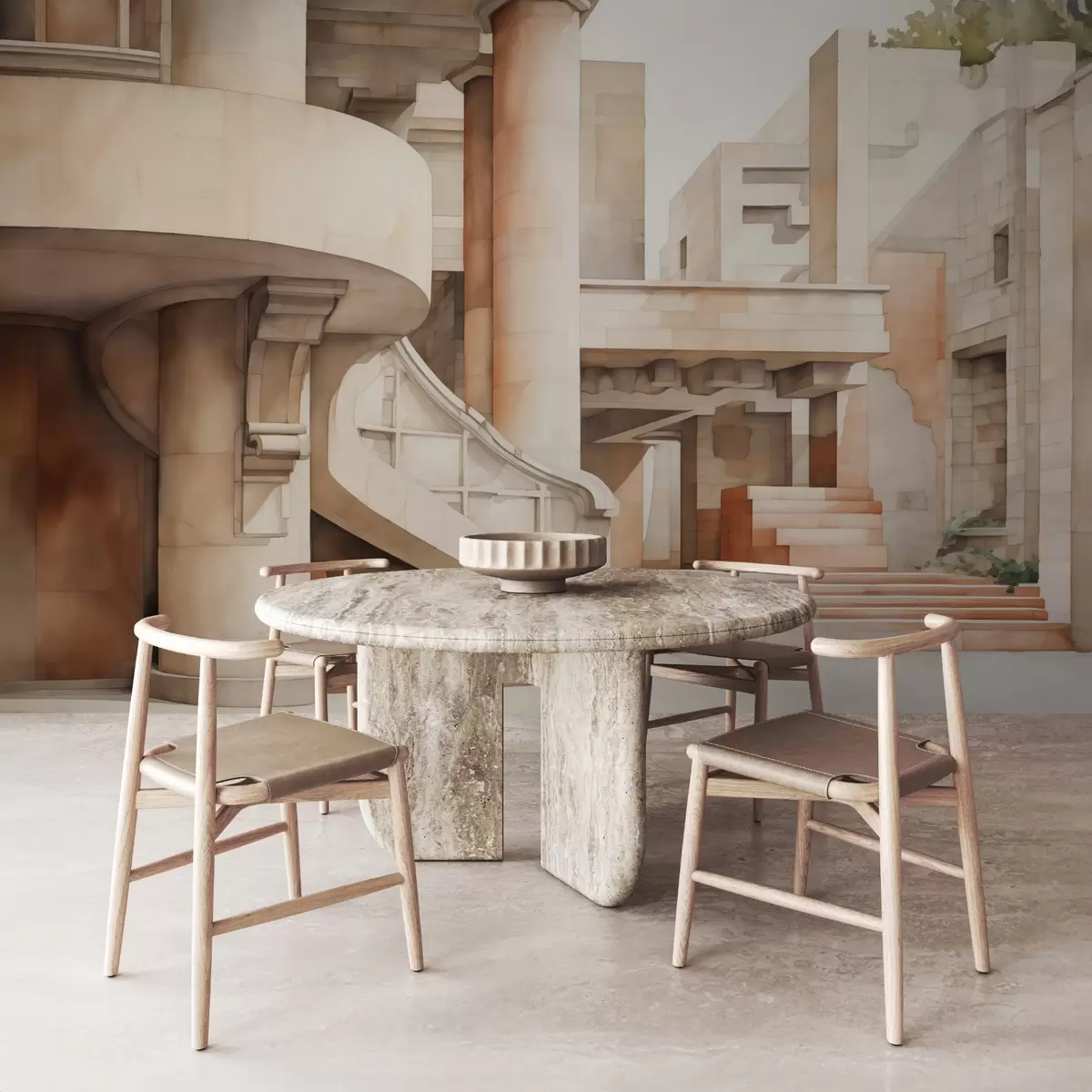 carta da parati Edificio con gradini e colonne ad imitazione dell'acquerello nr. w02498