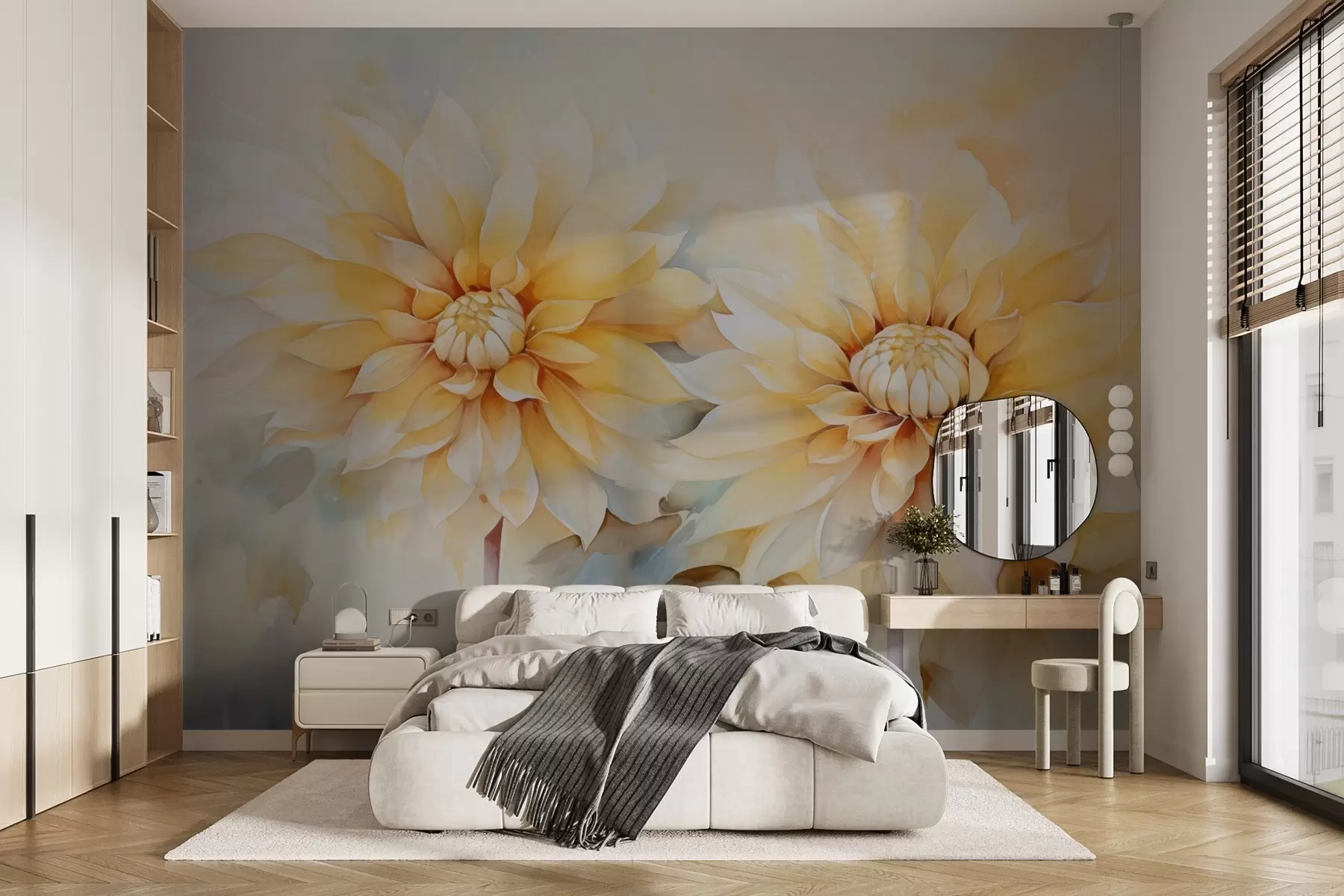 Carta da parati Floreale Imitazione di crisantemi gialli ad acquerello n. w02502