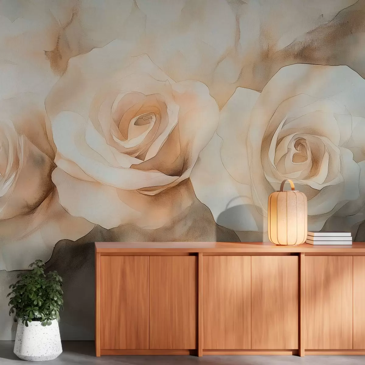 carta da parati Bellissime rose, stile acquerello, colori beige, bohémien nr. w02492