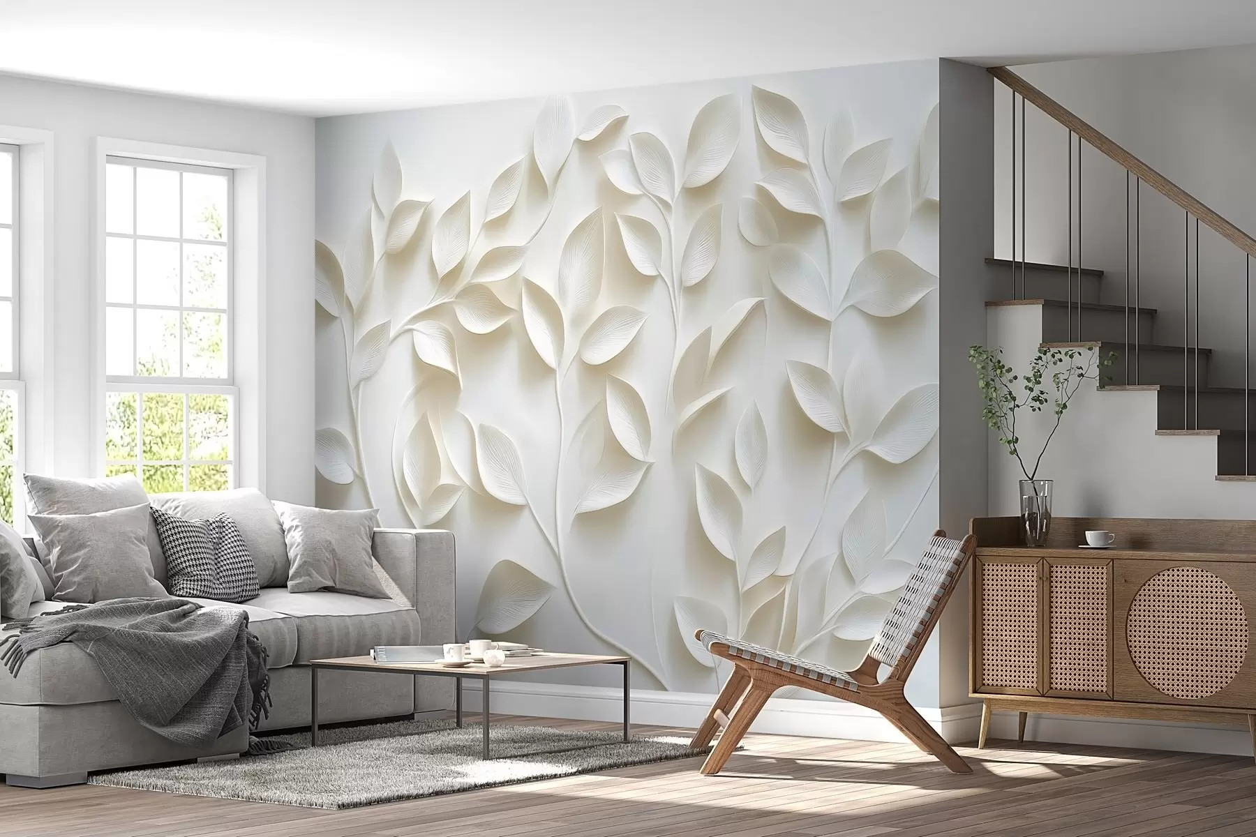 Carta da parati nature Rami voluminosi con foglie 