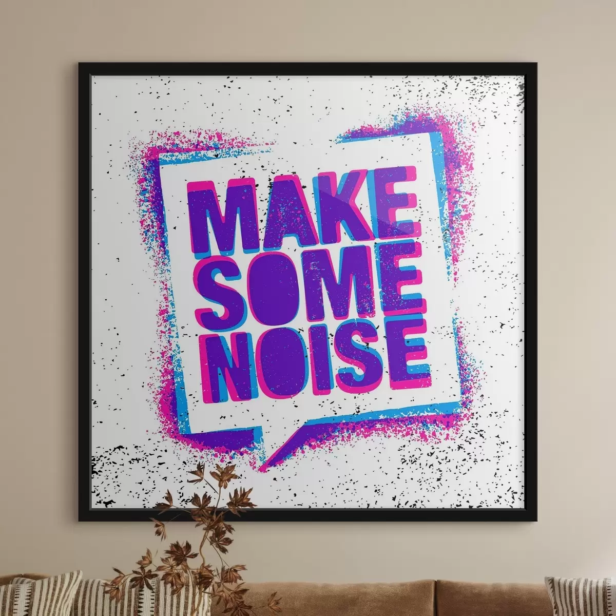 Poster Quadrato bianco con testo viola e blu f37290