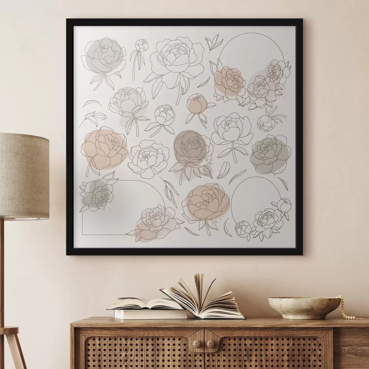 Poster Elegante design floreale in toni tenui f38017