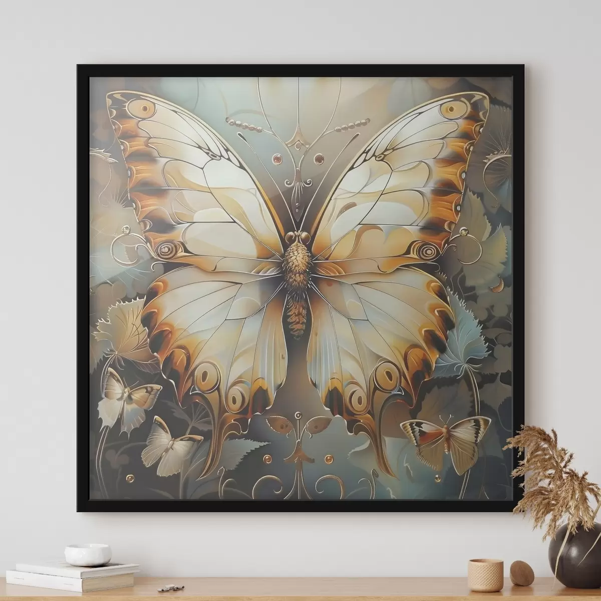 Poster Elegante farfalla tra una flora delicata f38149