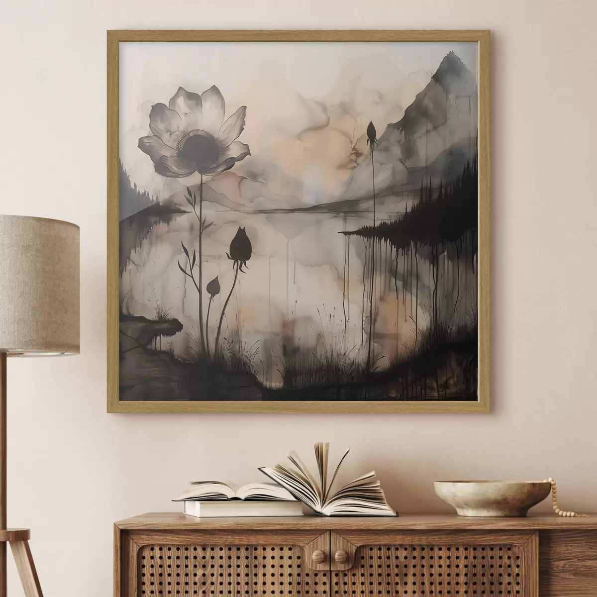 Poster Immagine di un fiore e di un lago f38161