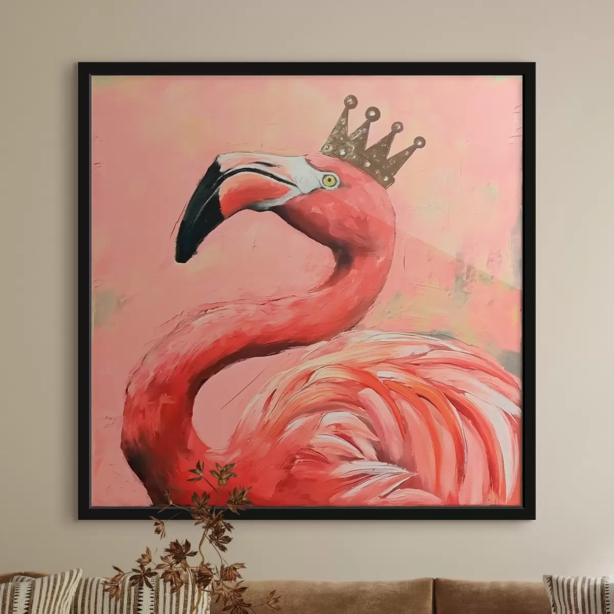 Poster Immagine che mostra un fenicottero con una corona f38289