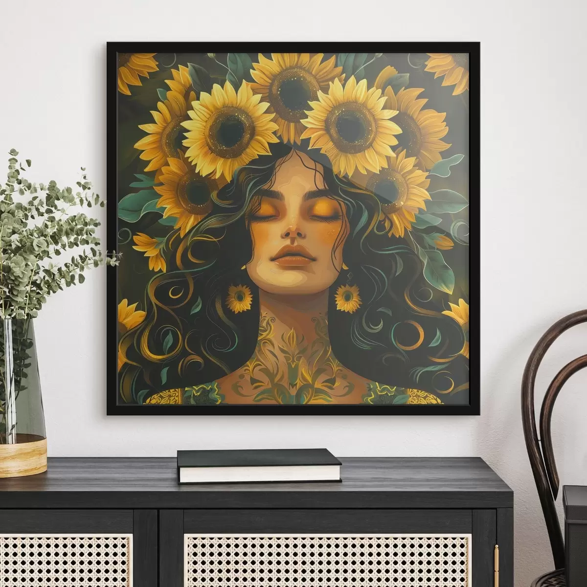Poster Donna con girasoli tra i capelli f38412