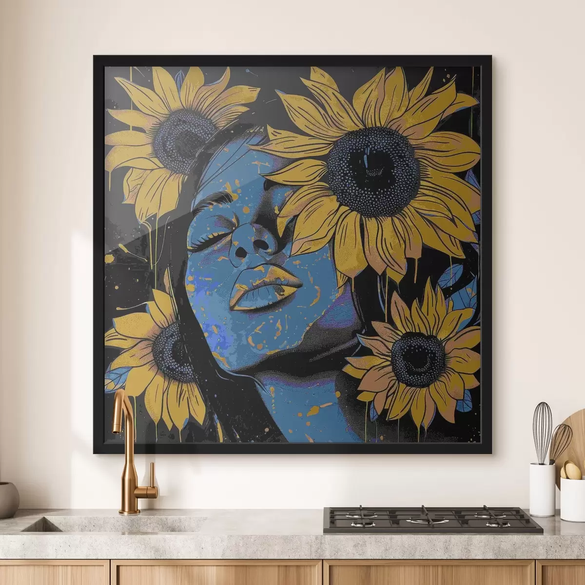 Poster Pittura raffigurante una donna con girasoli f38505