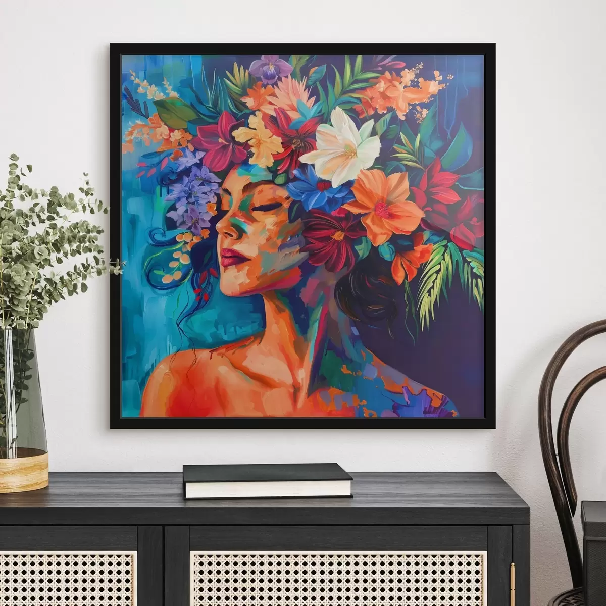 Poster Immagine che mostra una donna con fiori tra i capelli f38574