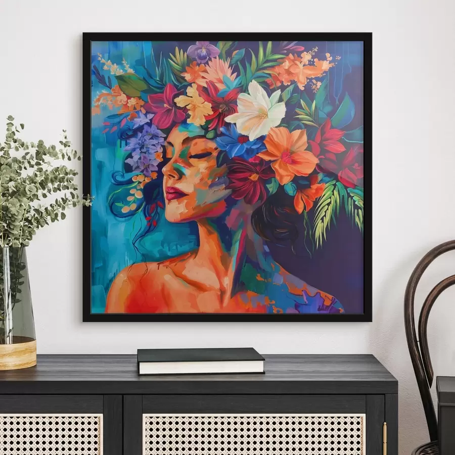 carta da parati Immagine che mostra una donna con fiori tra i capelli nr. f38574