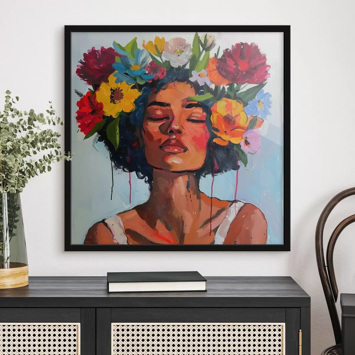 Poster Immagine che mostra una donna con fiori tra i capelli f38575