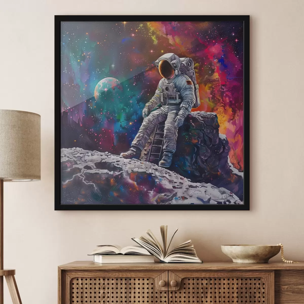 Poster Astronauta che esplora il vibrante paesaggio cosmico f39076