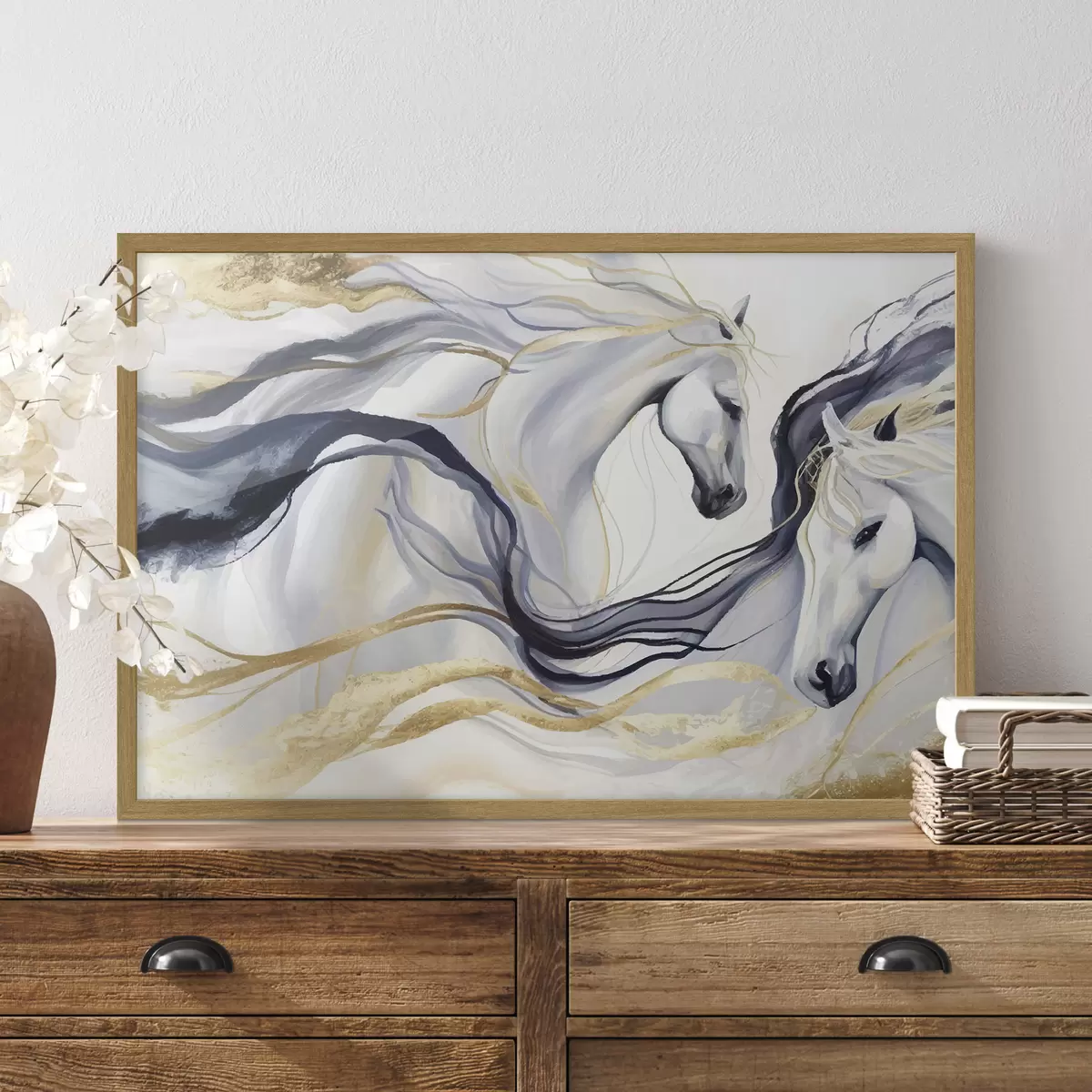 Poster Coppia di cavalli astratti con accenti f36623