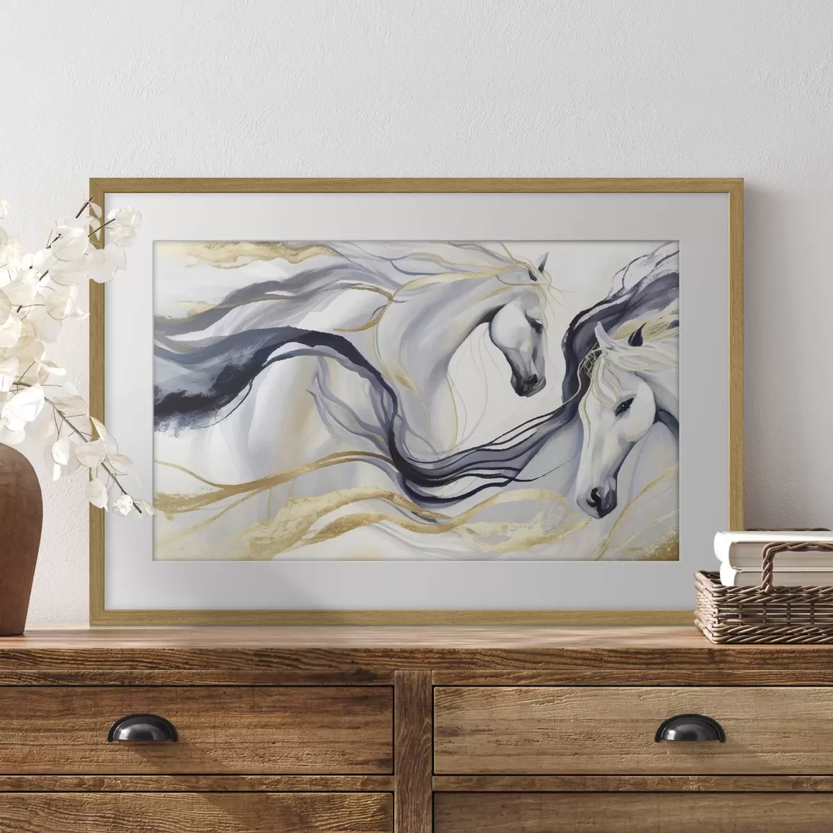 Poster Coppia di cavalli astratti con accenti f36623