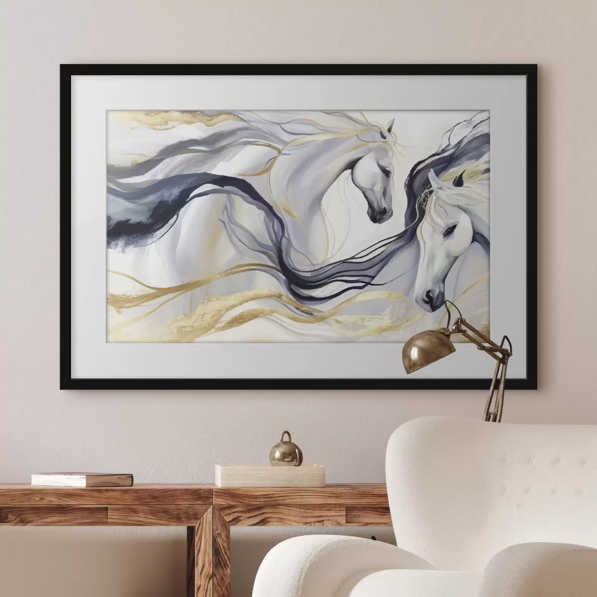 Poster Coppia di cavalli astratti con accenti f36623