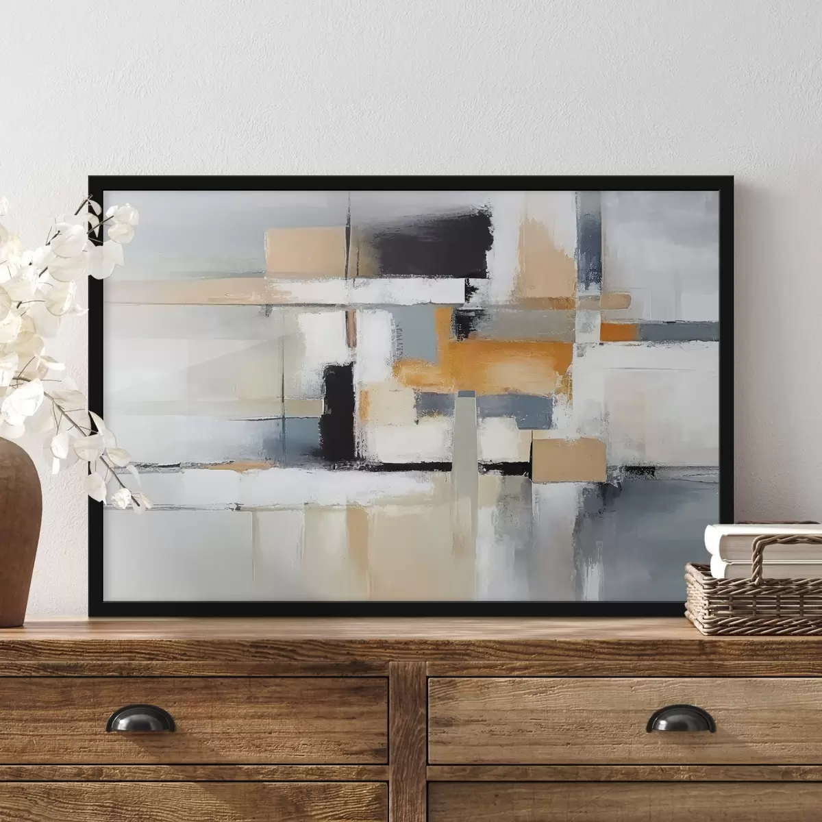 Poster Beige e grigio astratto con trame arancioni e bianche f36624