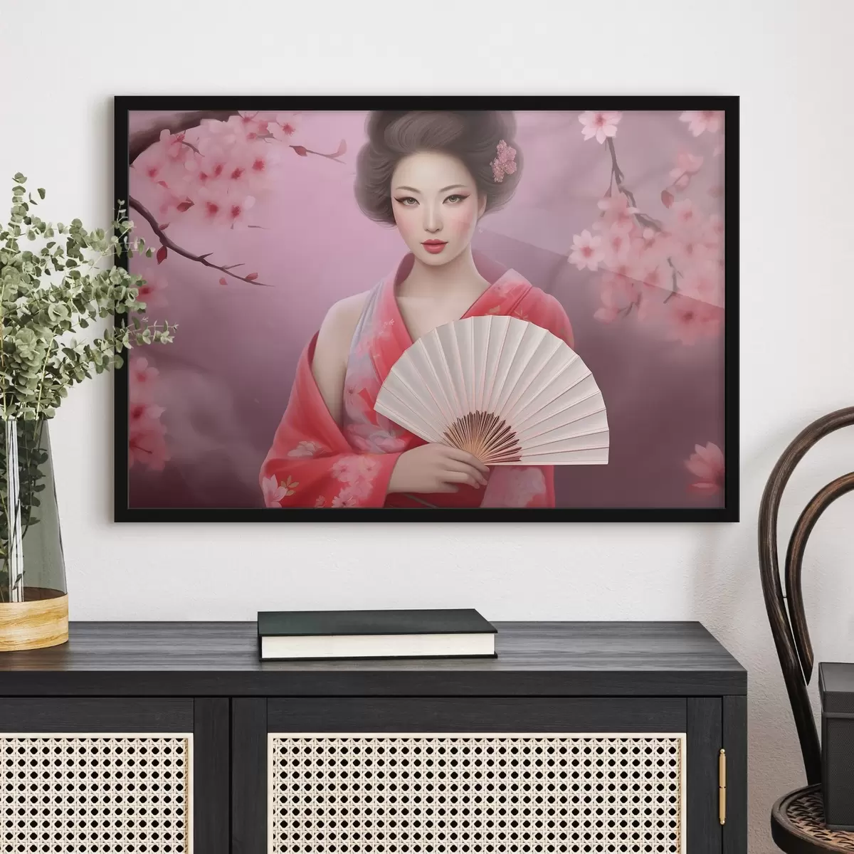 Poster Donna in kimono con ventaglio in mano f36804