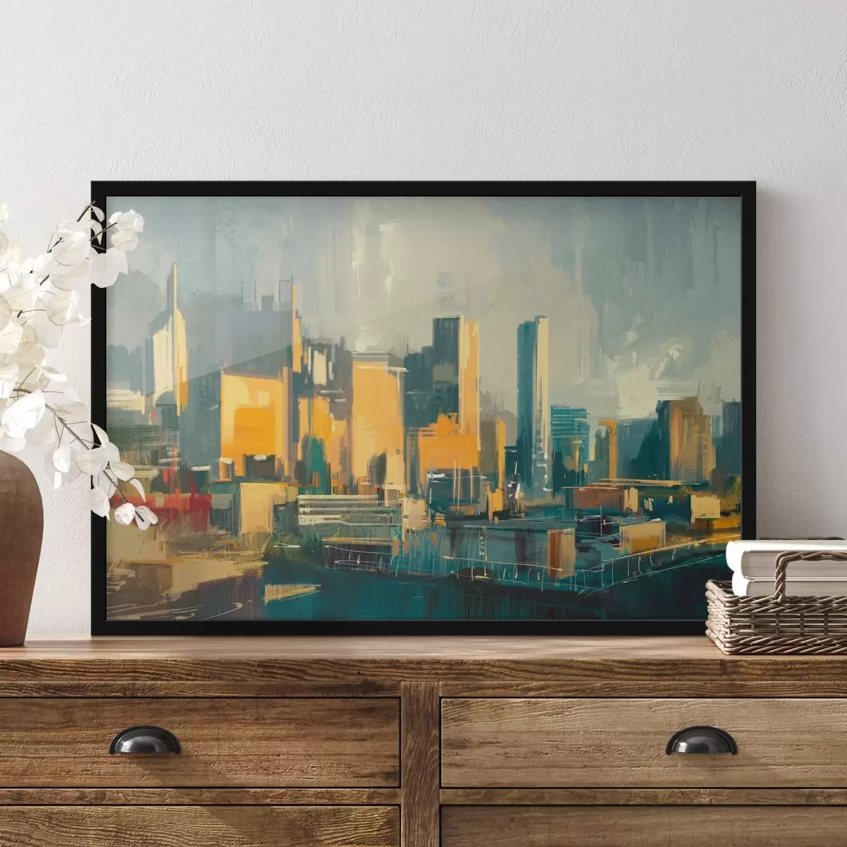 Poster Panorama della città con edifici alti f37102