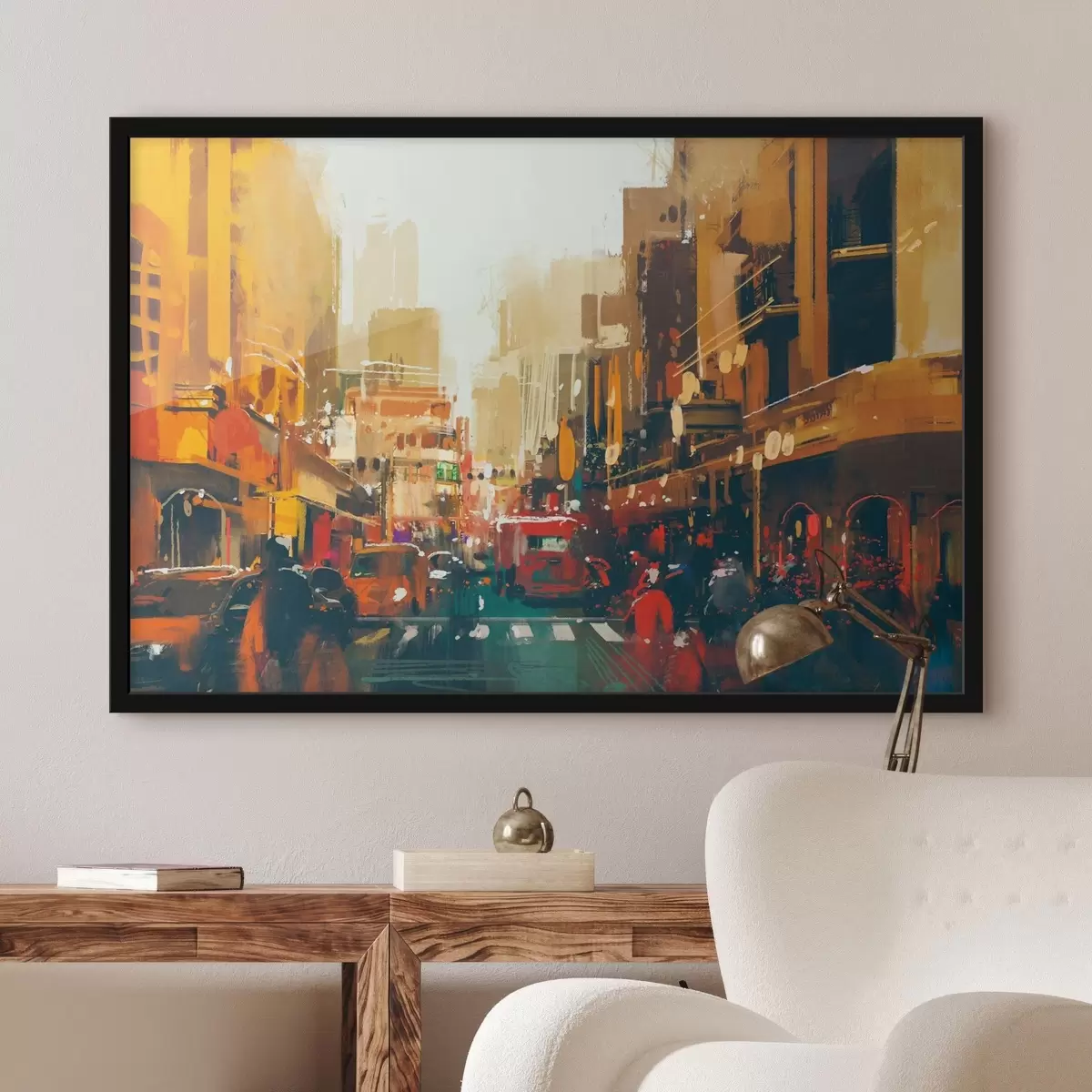 Poster Una strada di città con persone che camminano f37107