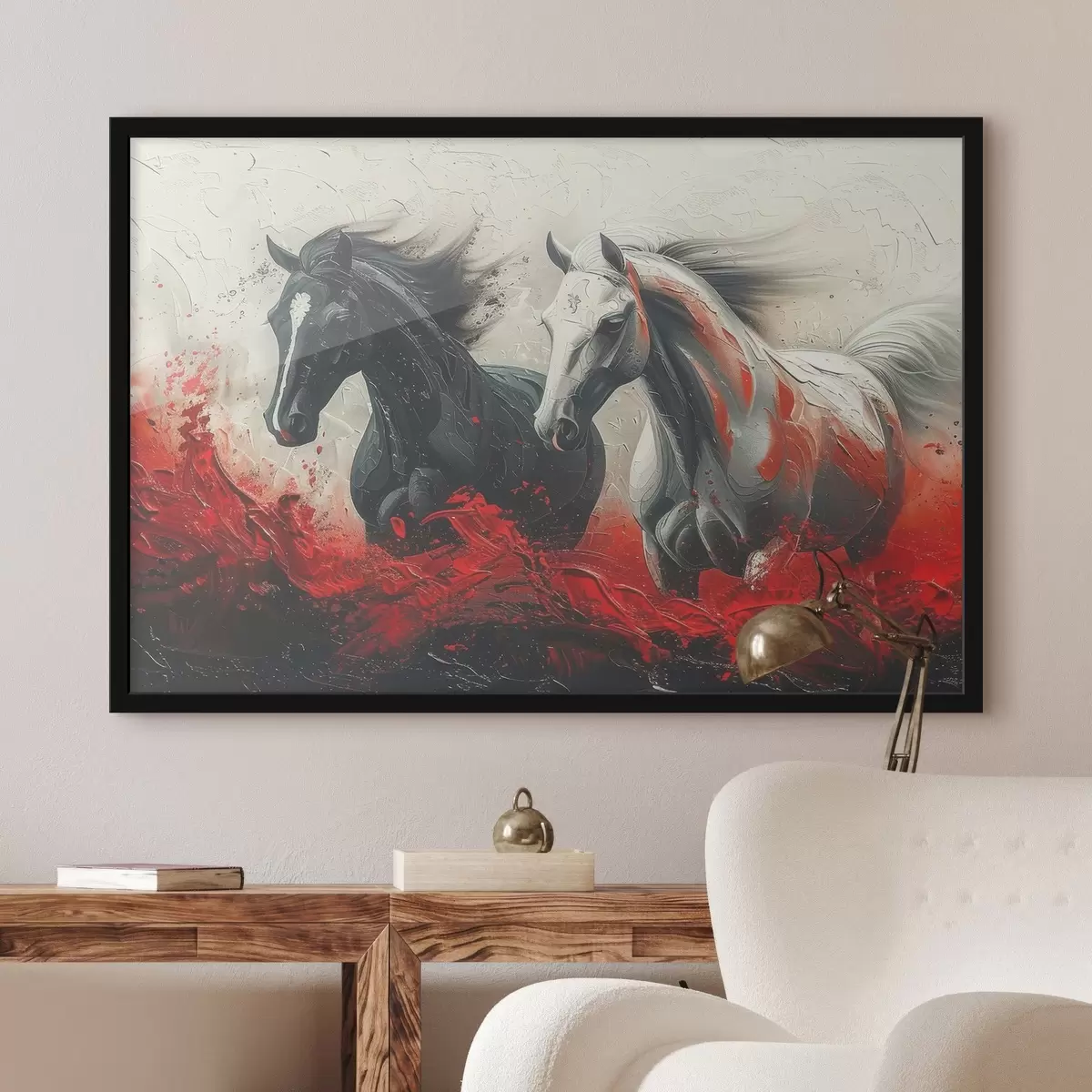 Poster Immagine di cavalli in corsa con vernice rossa f37769