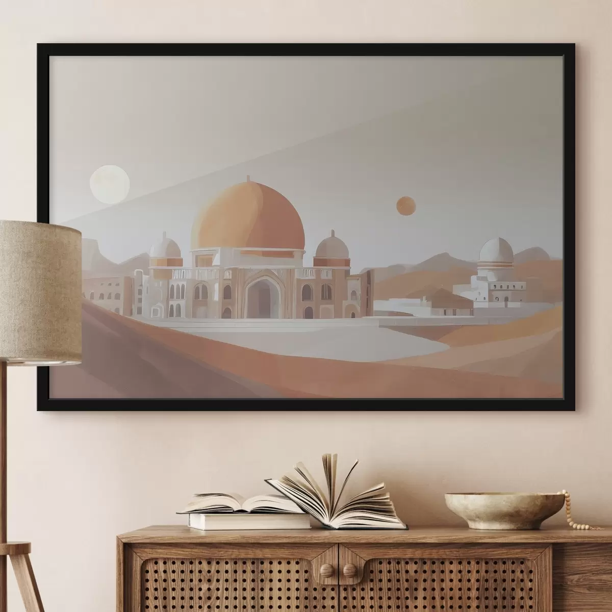 Poster Edificio con cupola e paesaggio desertico f37815