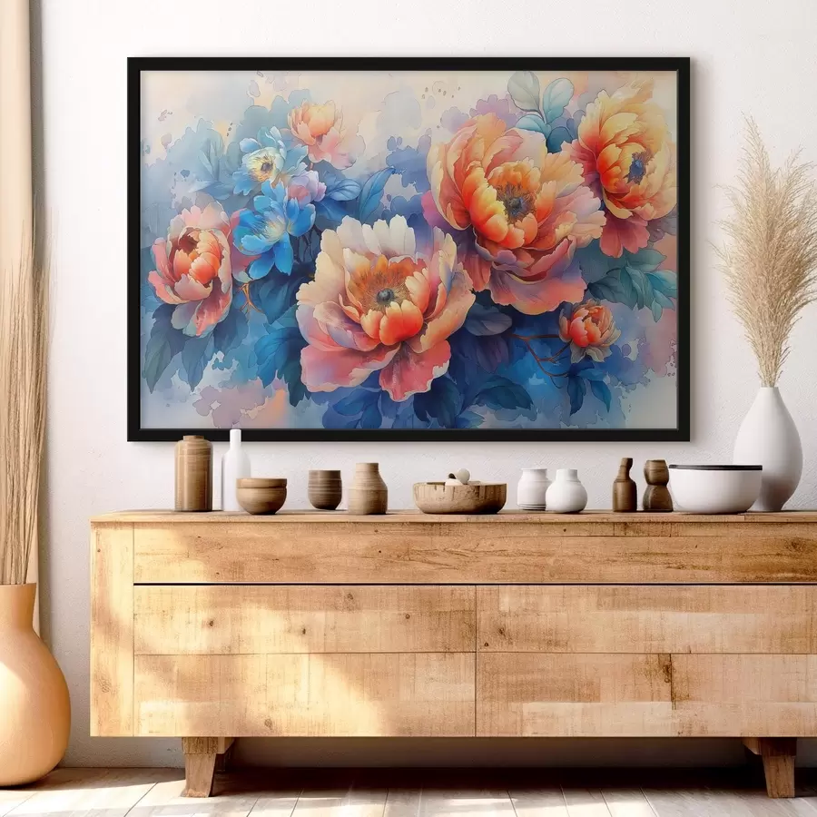 carta da parati Immagine di fiori su sfondo blu nr. f38088