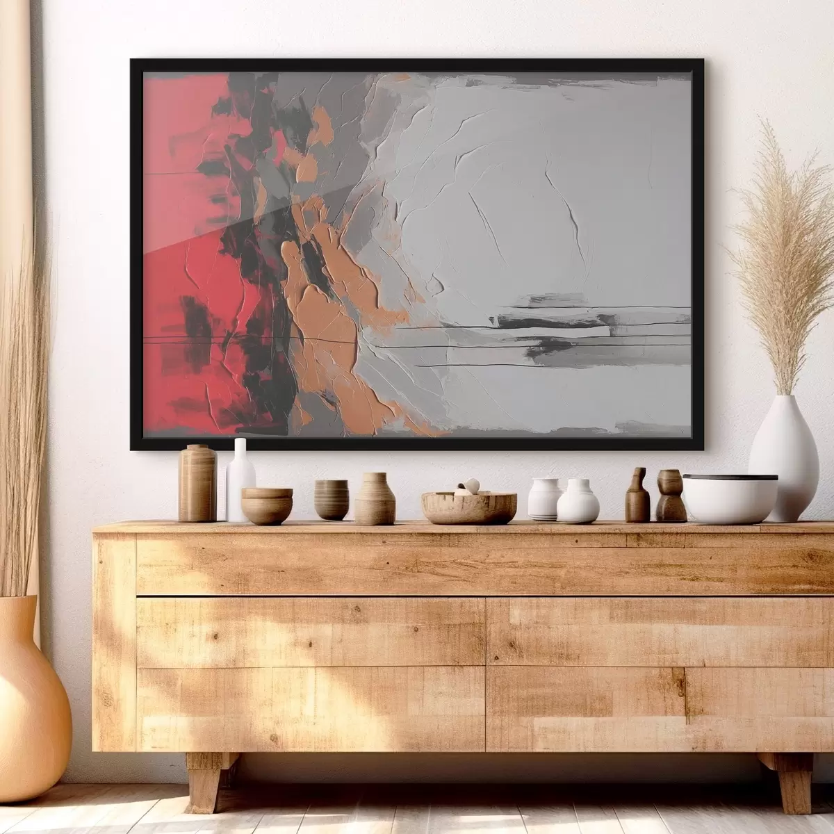 Poster Tratti decisi di rosso, bianco e grigio f38580