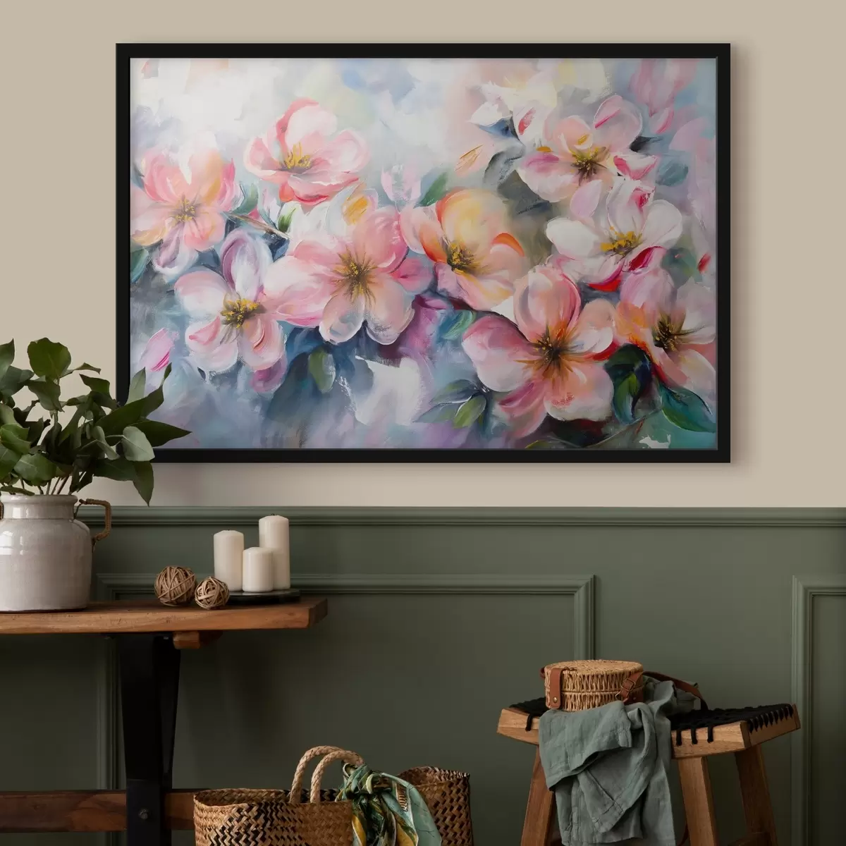 Poster Un dipinto raffigurante fiori rosa f38644