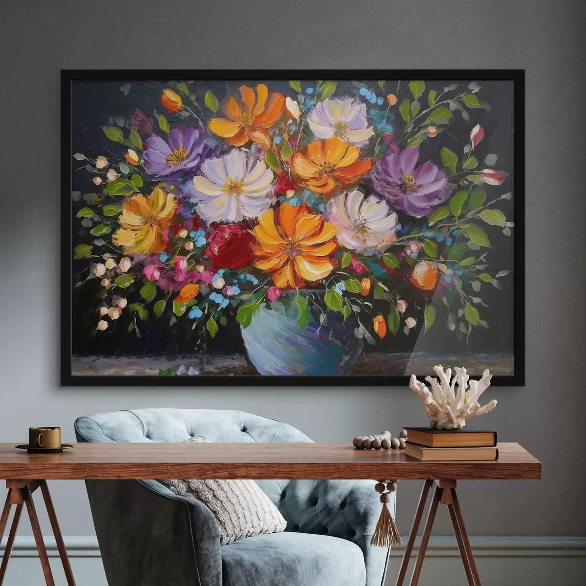 Poster Pittura di fiori in un vaso blu f38658