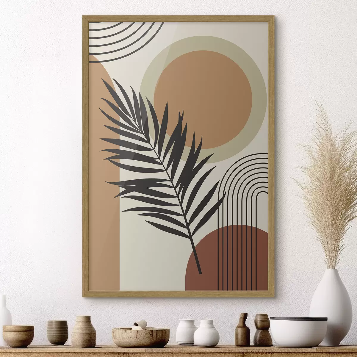 Poster Foglia di palma su sfondo geometrico f36170