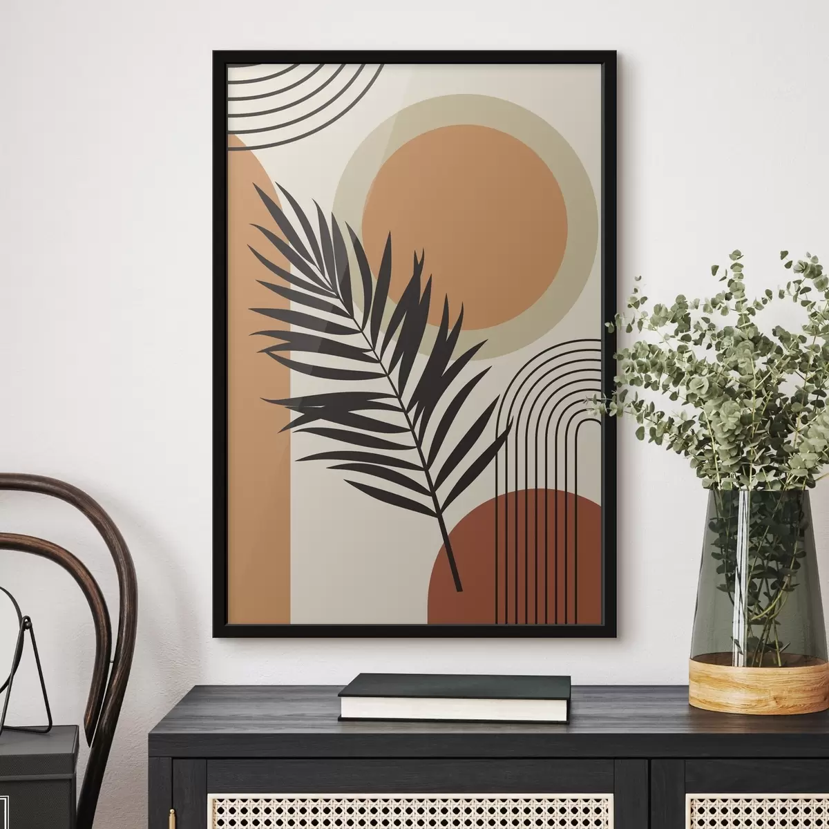 Poster Foglia di palma su sfondo geometrico f36170