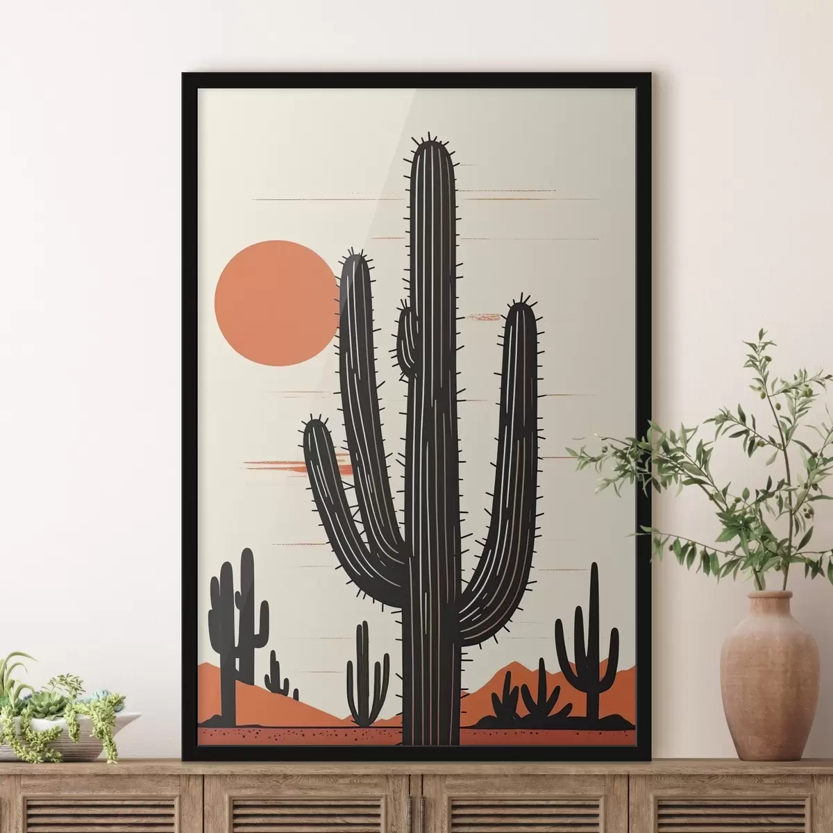 Poster Tramonto nel deserto e alti cactus f36262
