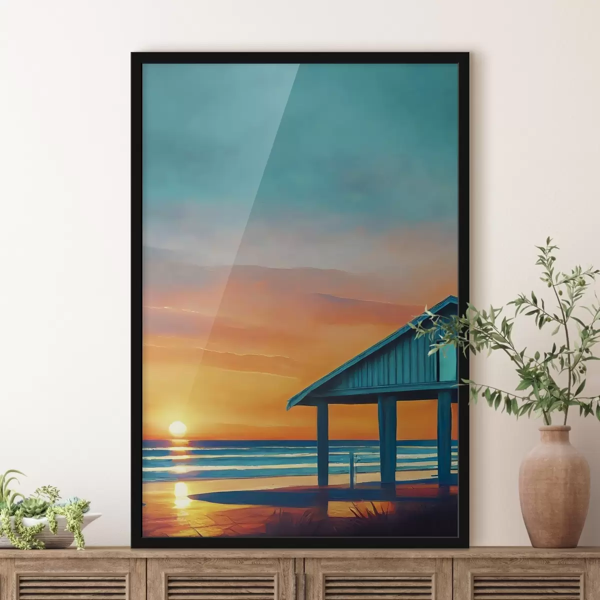 Poster I colori del tramonto in un cottage sull'oceano f36580