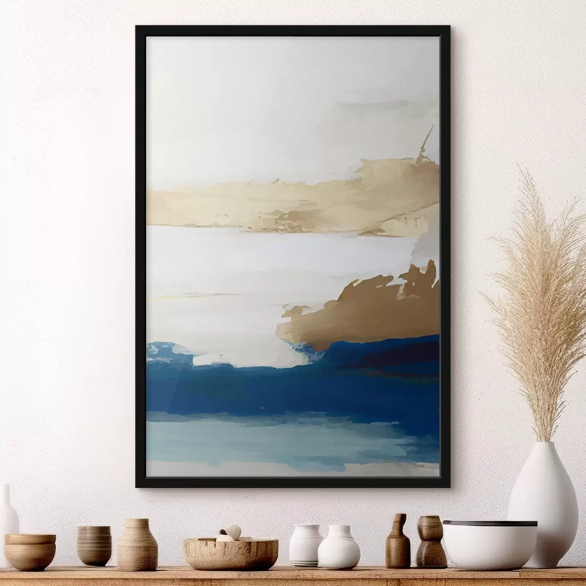 Poster Astrazione leggera con accenti oro e blu f36622