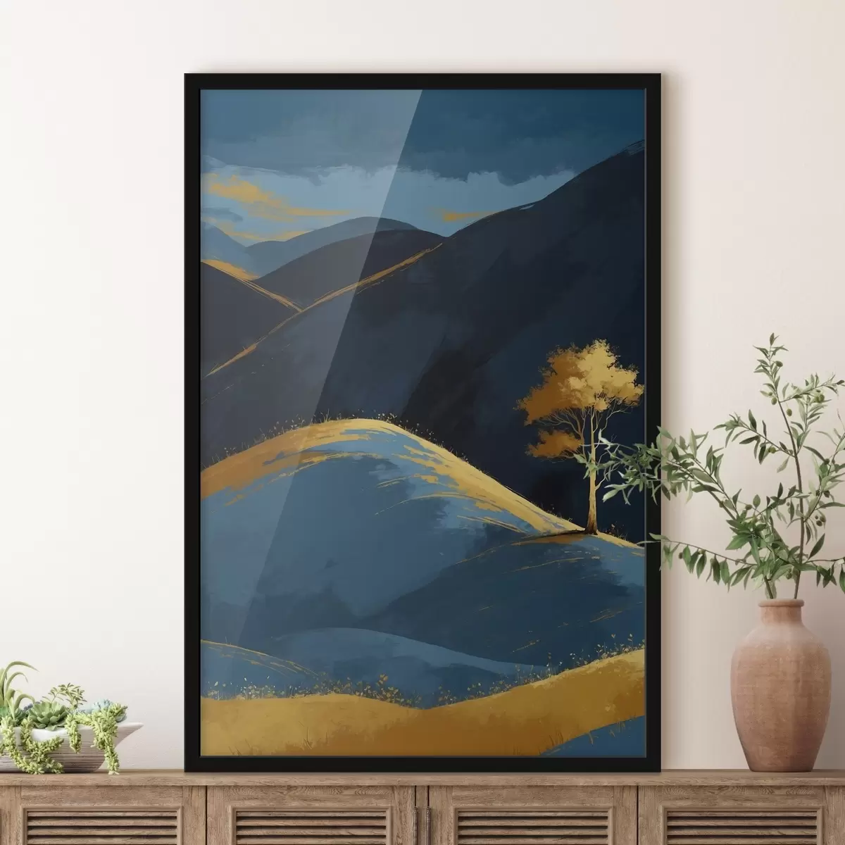 Poster Le ombre del sole al tramonto sulle tranquille colline f36638