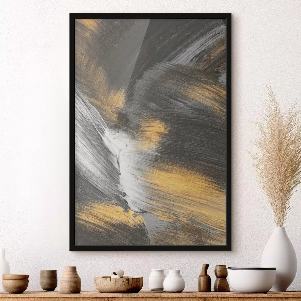 Poster Le pennellate metalliche si intrecciano tra loro f36673