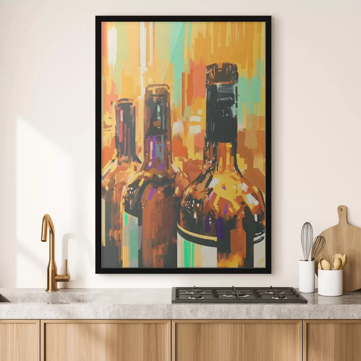 Poster Gruppo di bottiglie su sfondo colorato f37086
