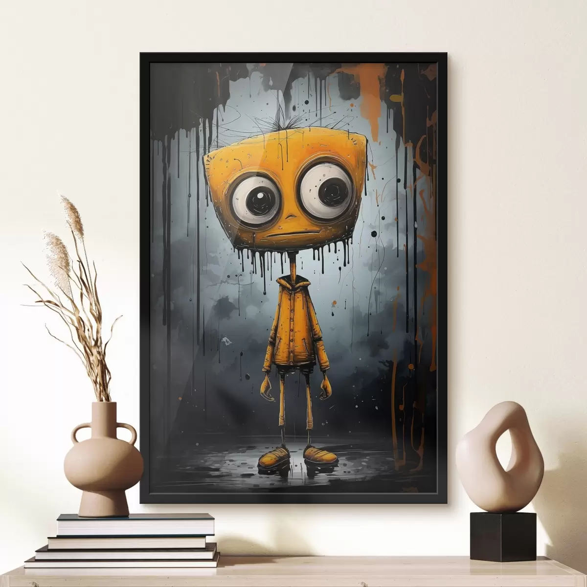 Poster Personaggio dei cartoni animati con testa quadrata e occhi grandi f37254