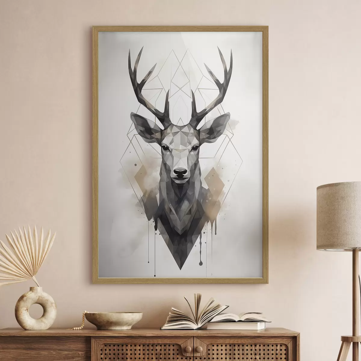Poster Cervo con corna e motivo geometrico f37256