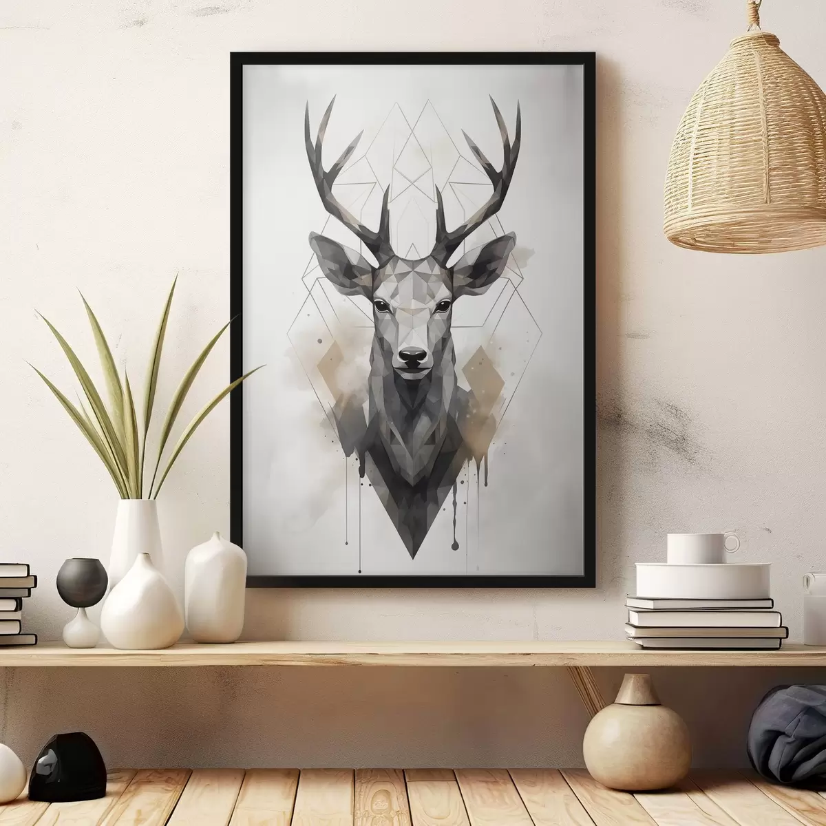 Poster Cervo con corna e motivo geometrico f37256