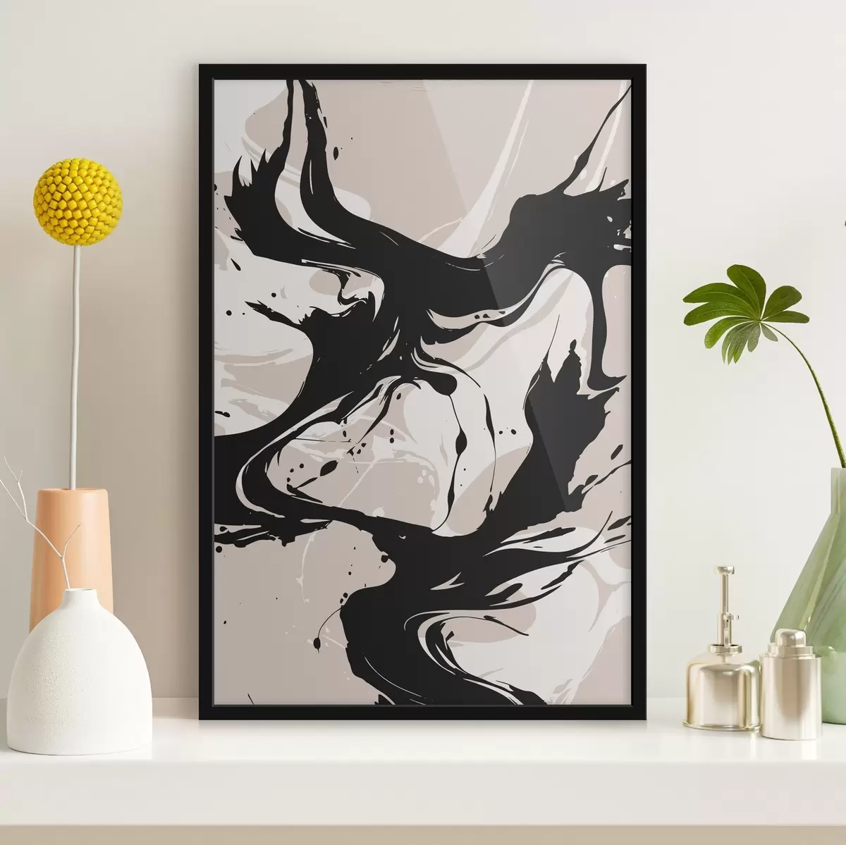 Poster Vortice bianco e nero su sfondo beige f37286