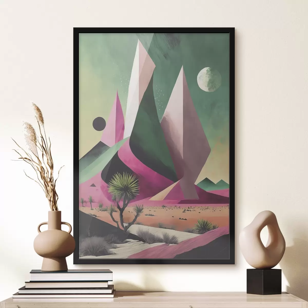 Poster Paesaggio desertico con alberi e montagne f37360