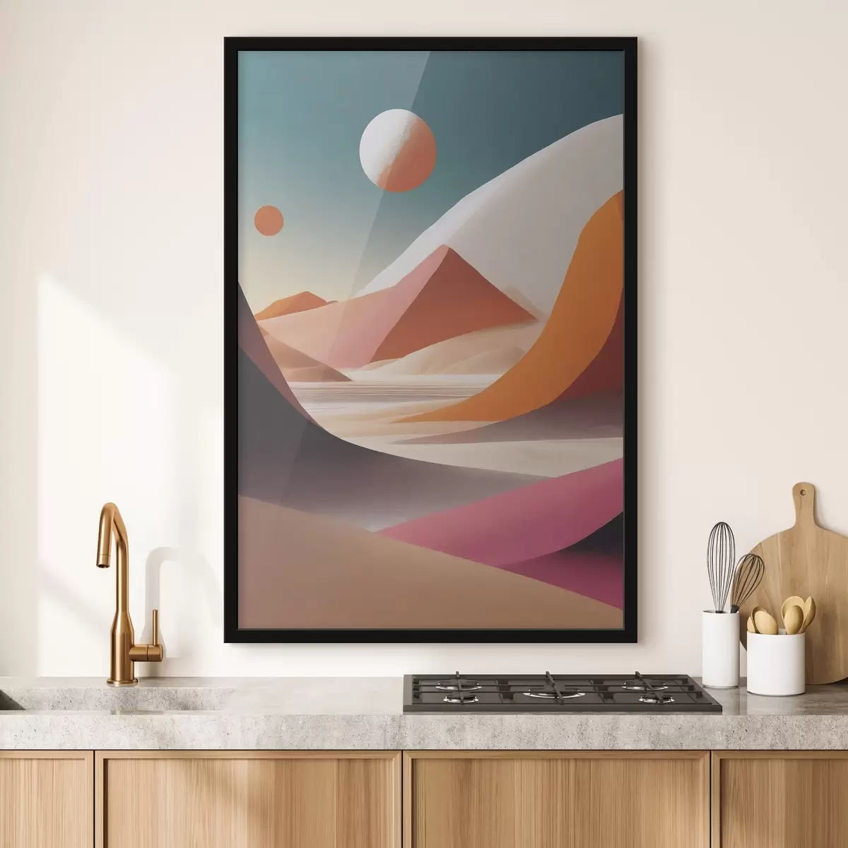 Poster Paesaggio desertico con colline di sabbia e uno specchio d'acqua f37367