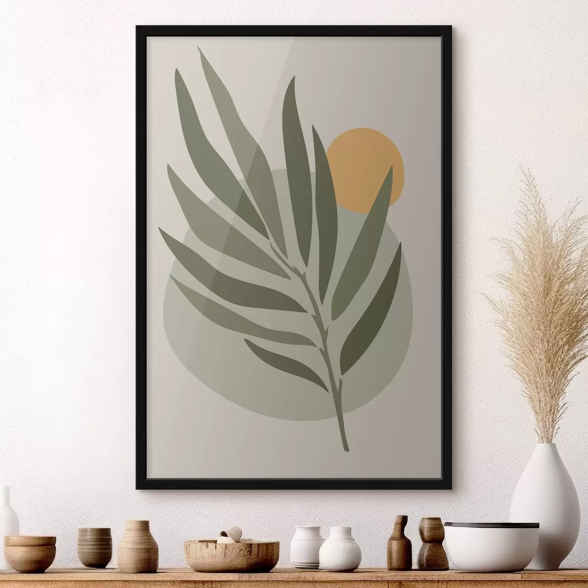 Poster Foglia verde con cerchio giallo f37442