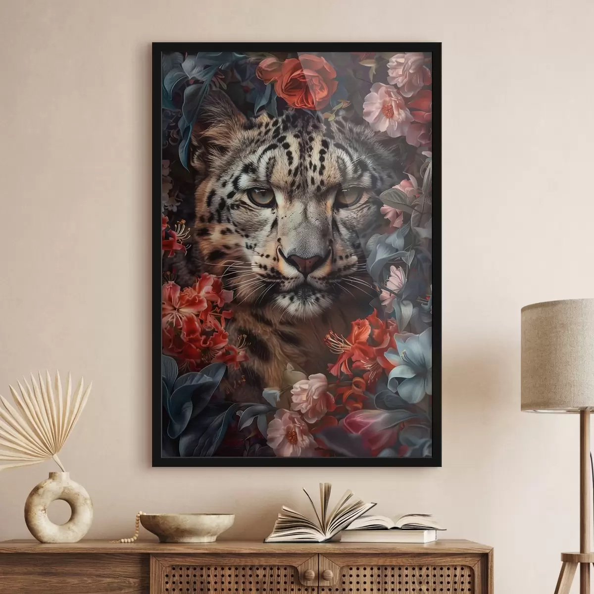 Poster Leopardo nel giardino fiorito f37464
