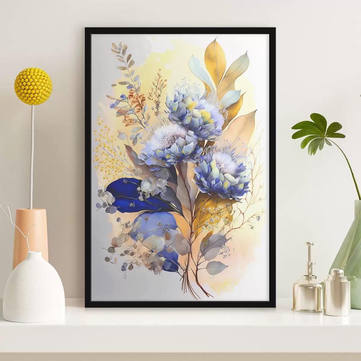 Poster Un dipinto di fiori e foglie f37550