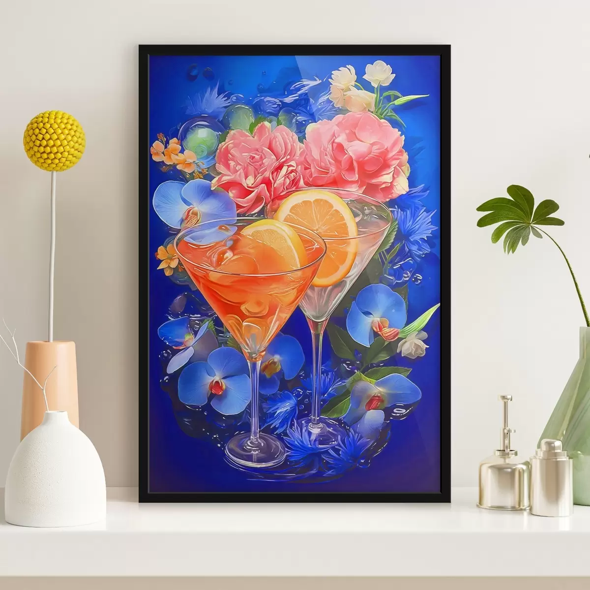 Poster Un paio di occhiali con arance e fiori f37564